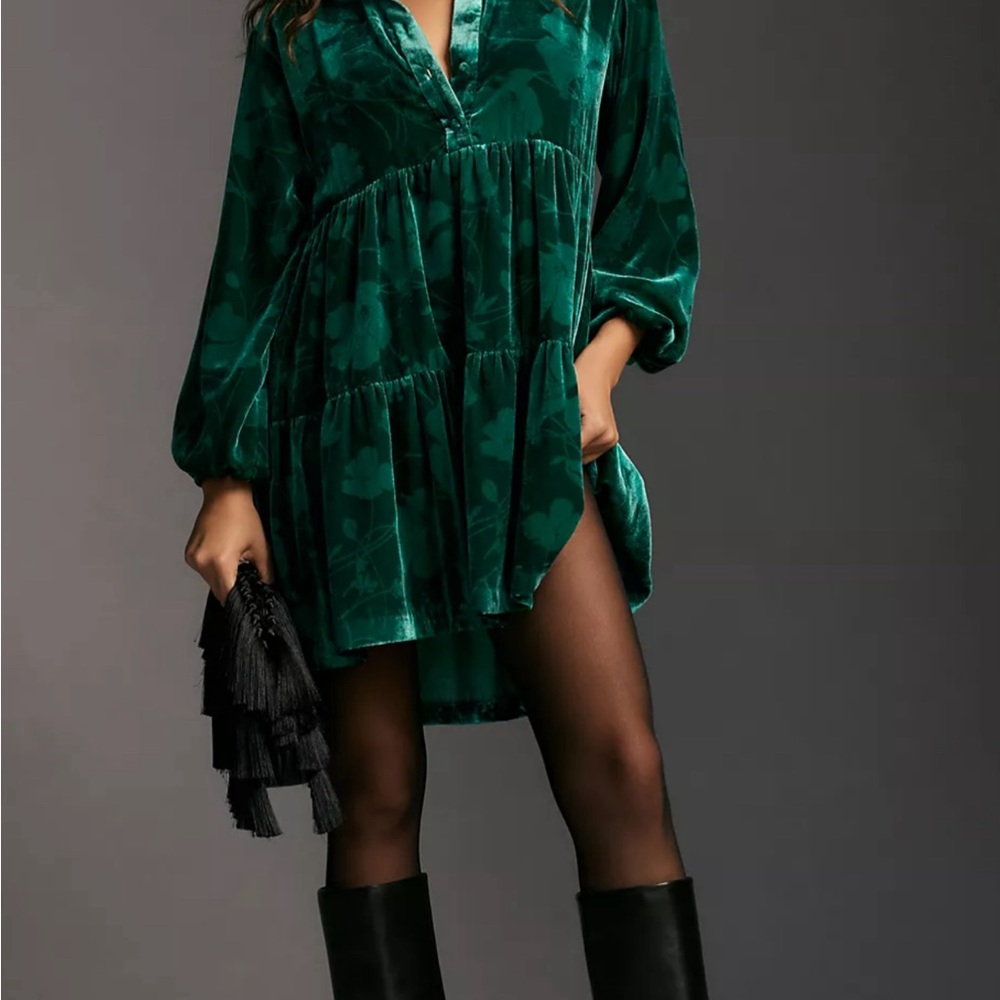 The Bettina Tiered Mini Shirt Dress by Maeve size Small